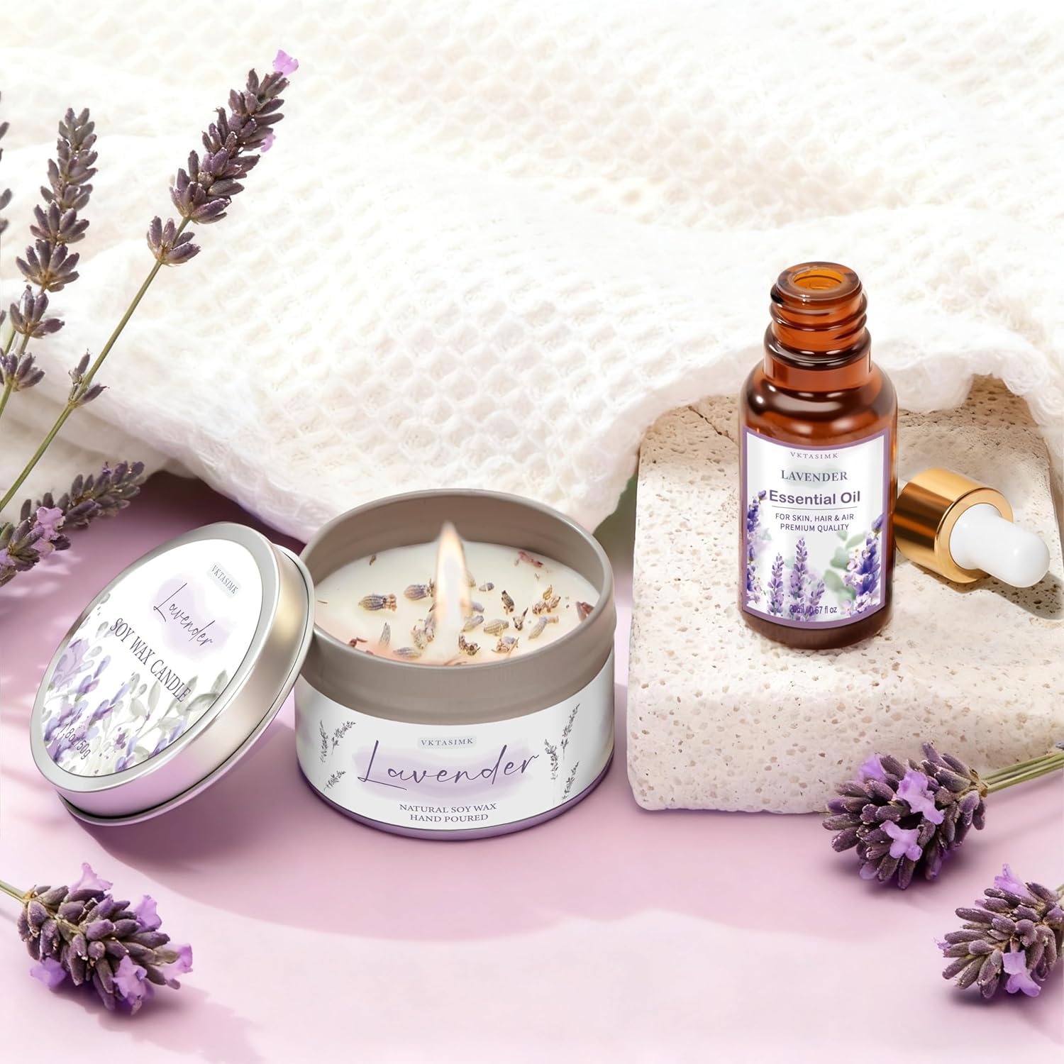 VKTASIMK gift basket staged in bathroom showing relaxing at-home spa setup