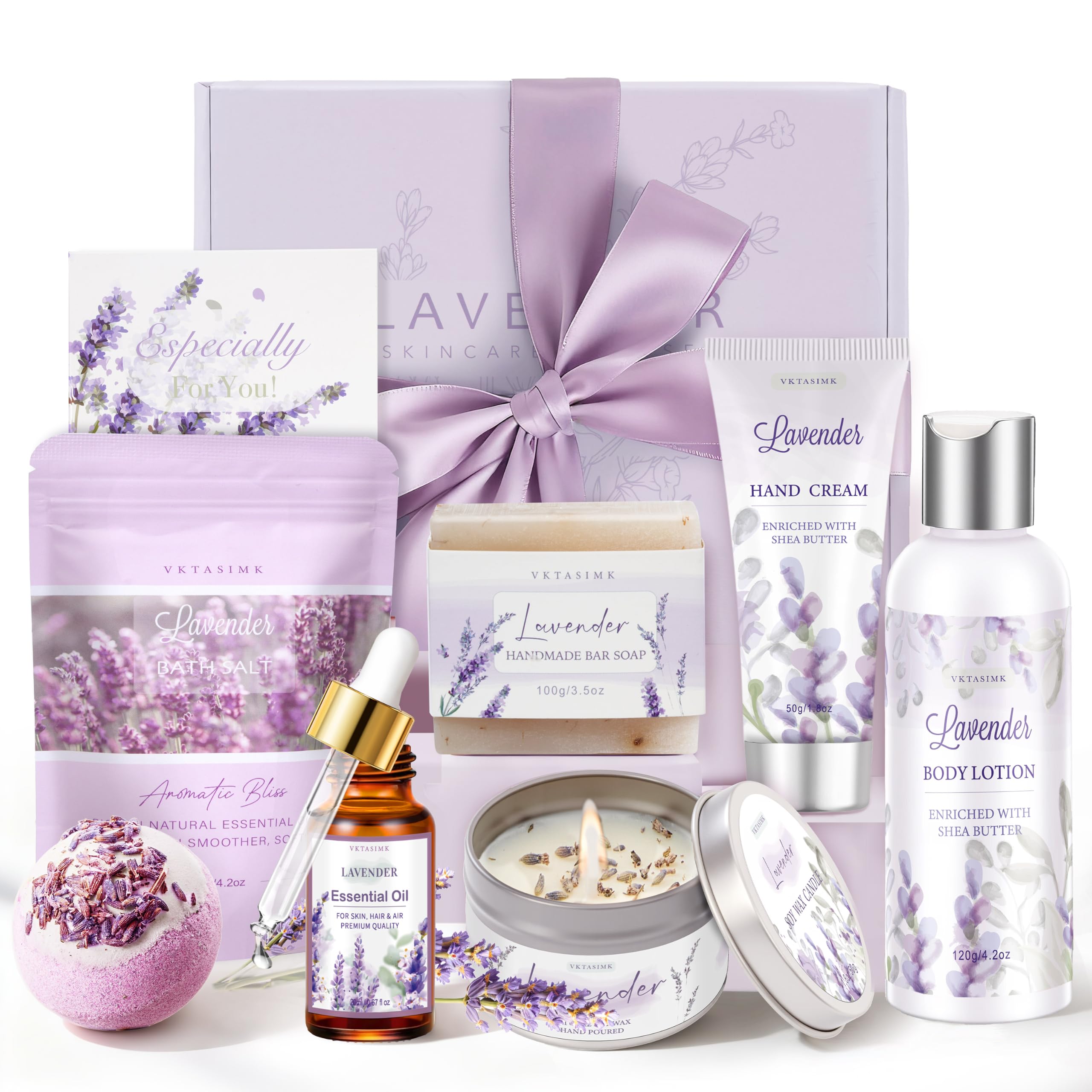 VKTASIMK gift basket front view showing all included spa items for easy gifting