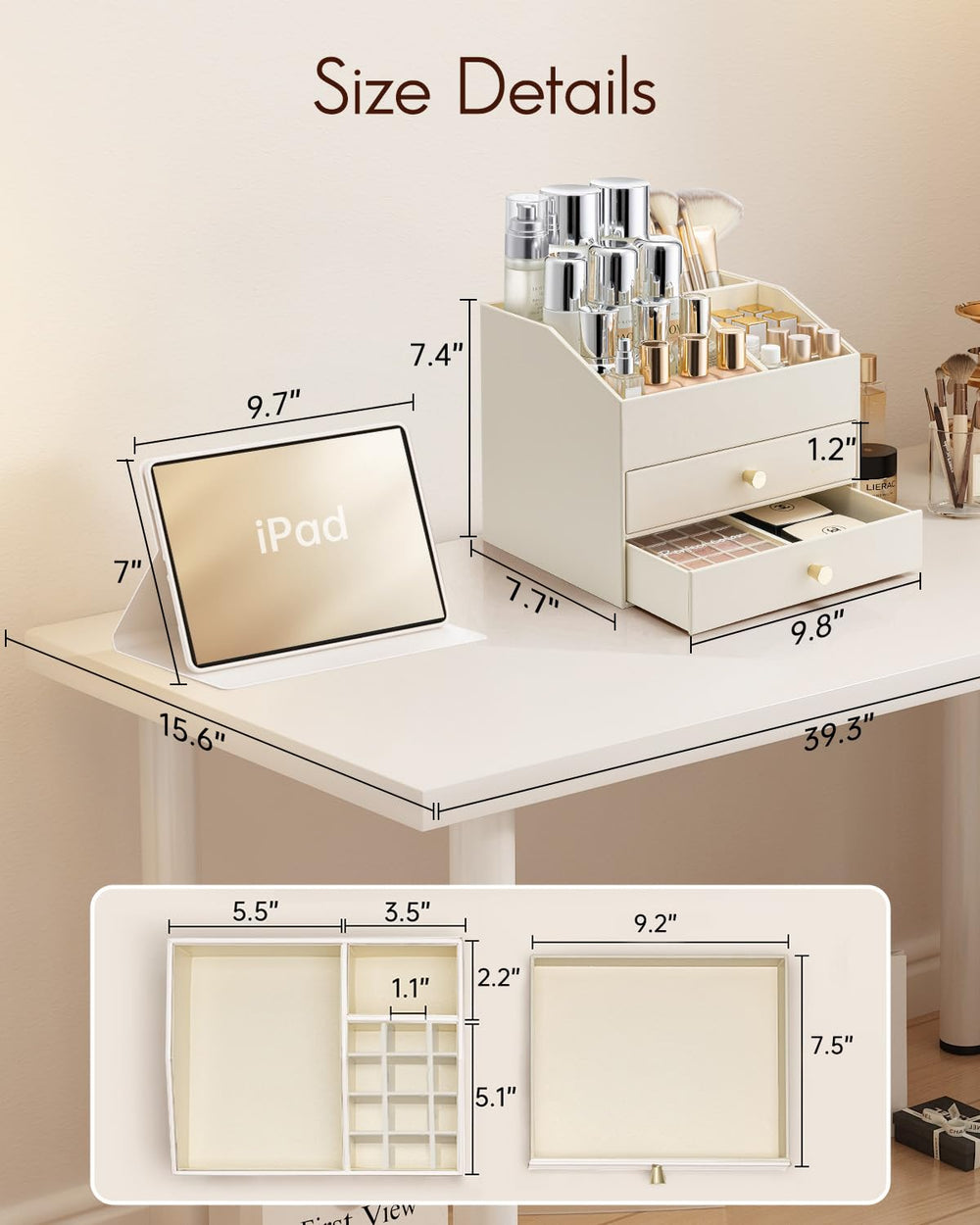 VLANDO organizer holding brushes and foundation for efficient routines
