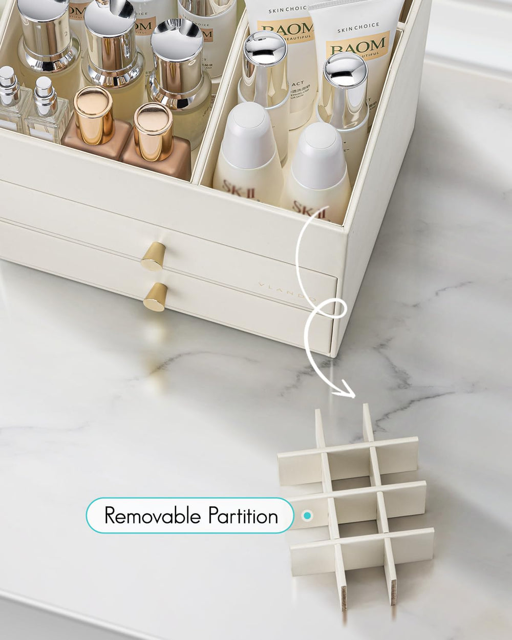 VLANDO on dorm dresser illustrating space-saving organization
