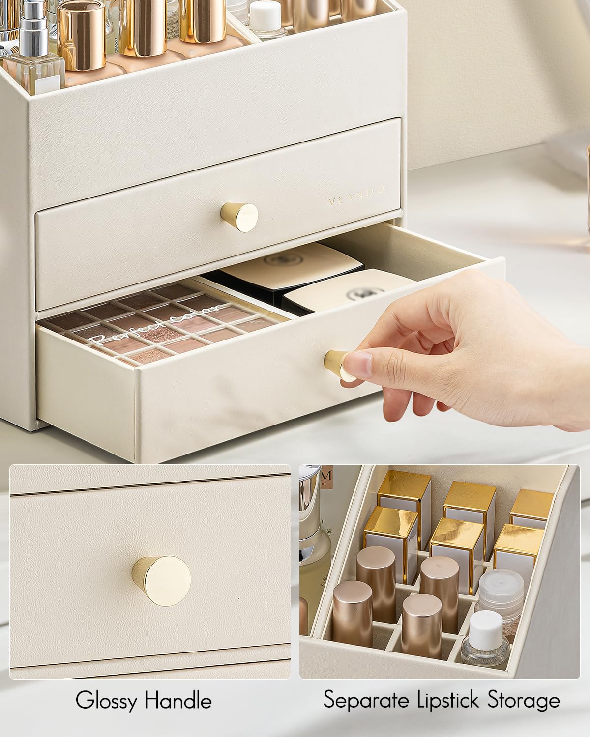 VLANDO drawers filled with palettes and tools for organized storage