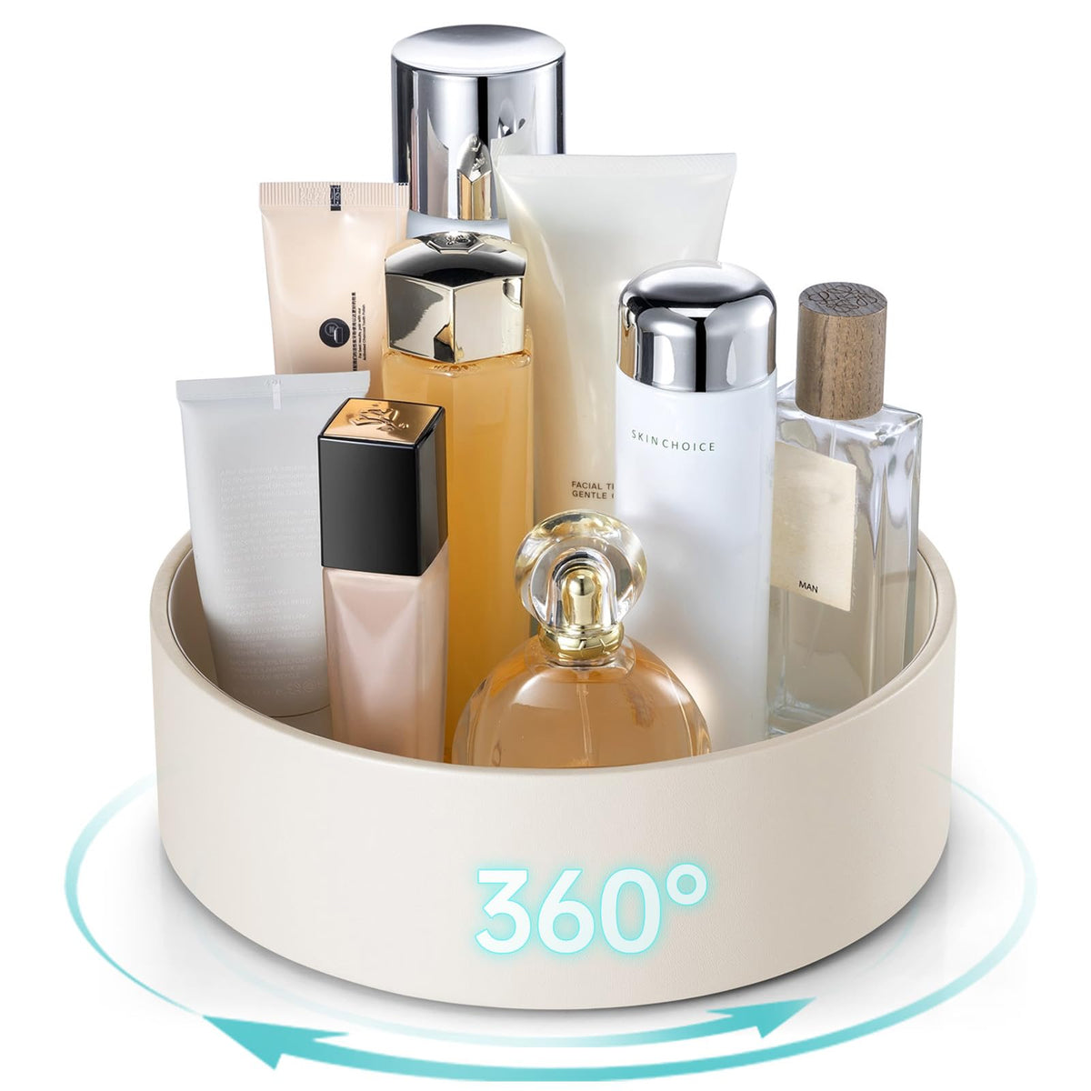 VLANDO front view of rotating organizer shows tidy perfume display and quick access