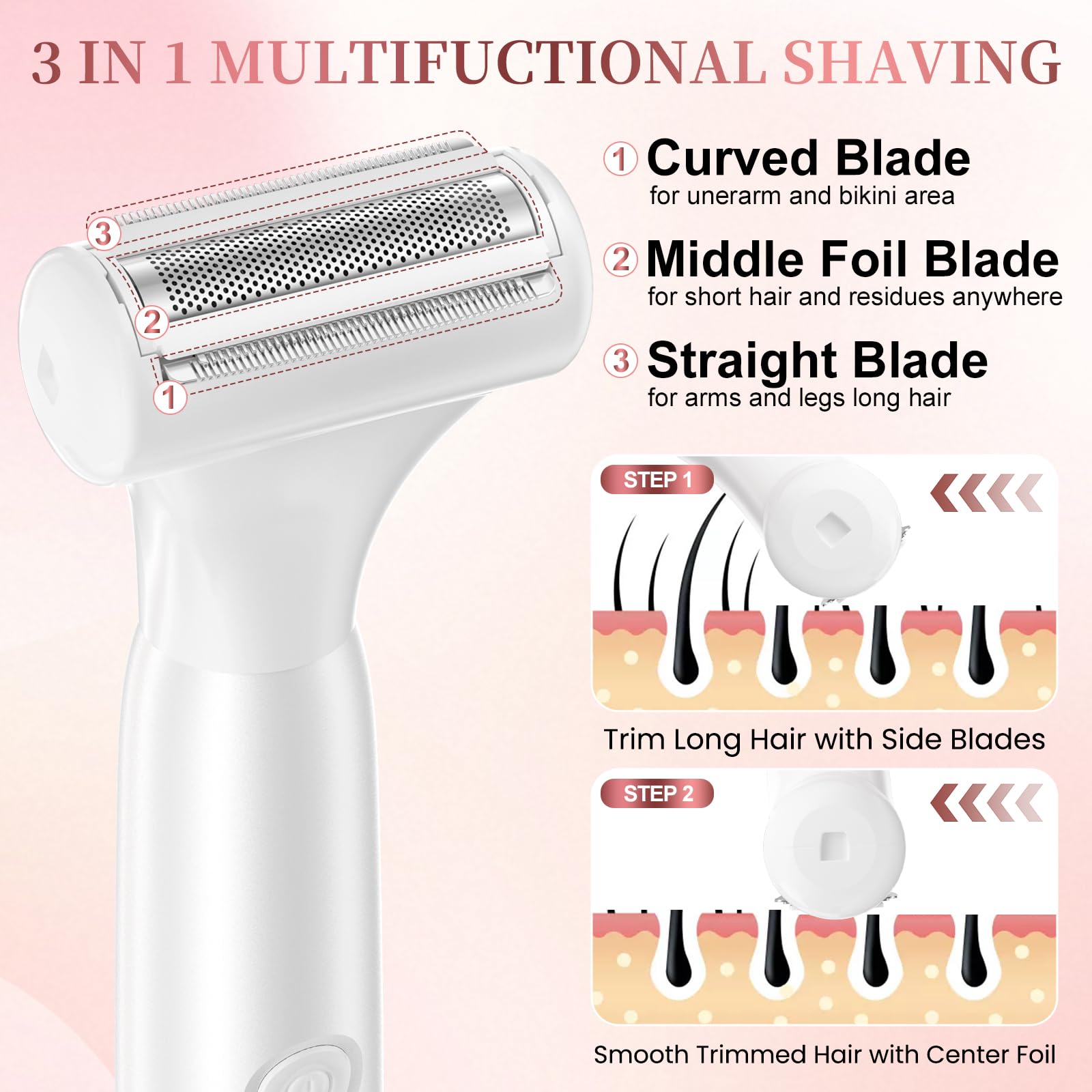 Vnina nose and eyebrow heads arranged to show multi-function grooming options