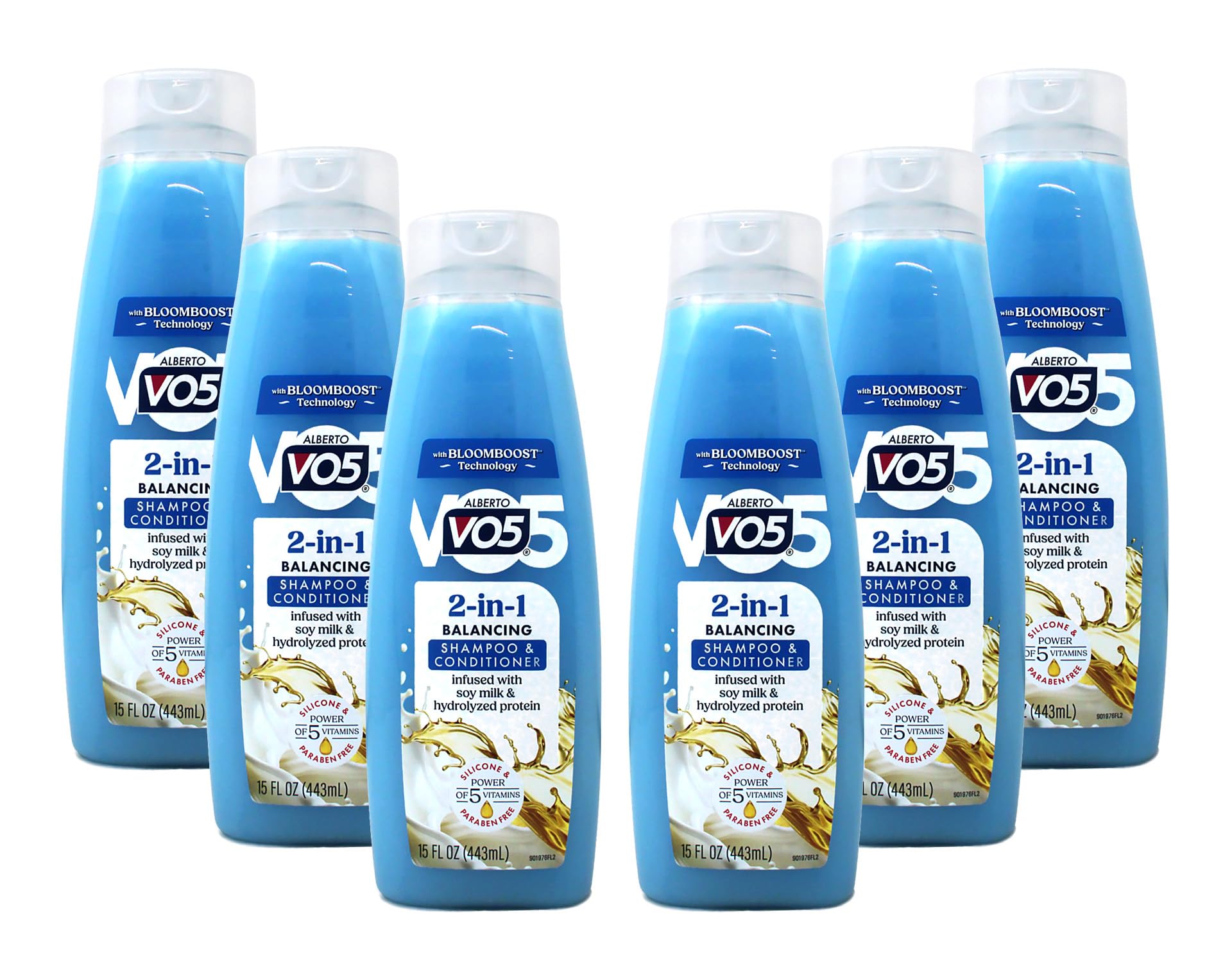 VO5 front packaging six-pack showing convenience and value