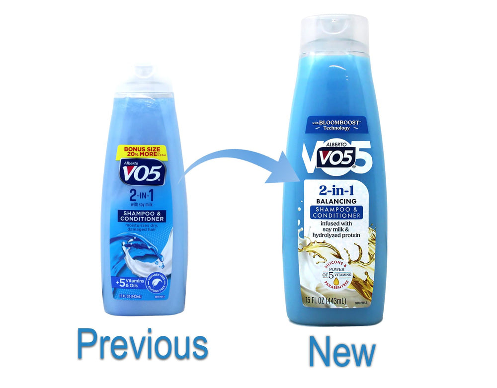 VO5 single bottle close-up label highlighting brand and instructions