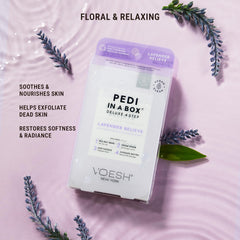 VOESH foot soak in use with lavender for relaxation and refreshed-feet benefit