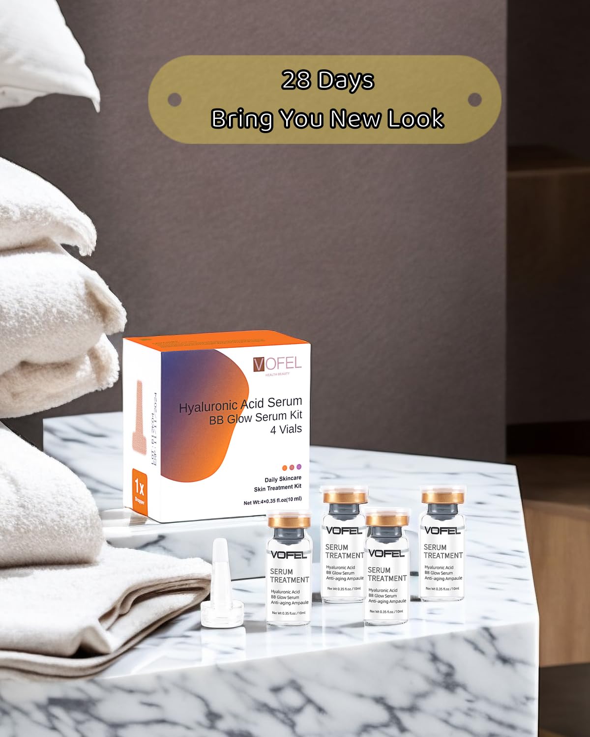 VOFEL gift box layout with four vials and droppers ideal as a thoughtful skincare present