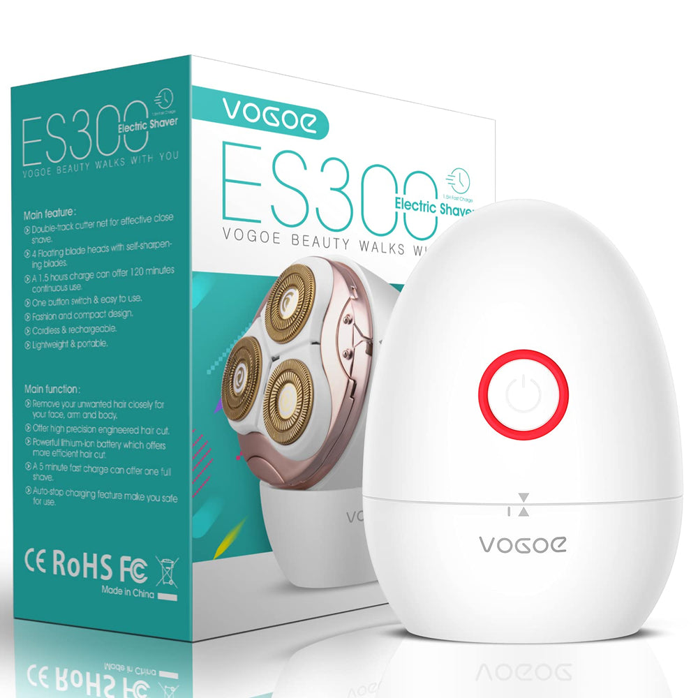 VOGOE ES300 front view showing compact razor and controls for easy grooming