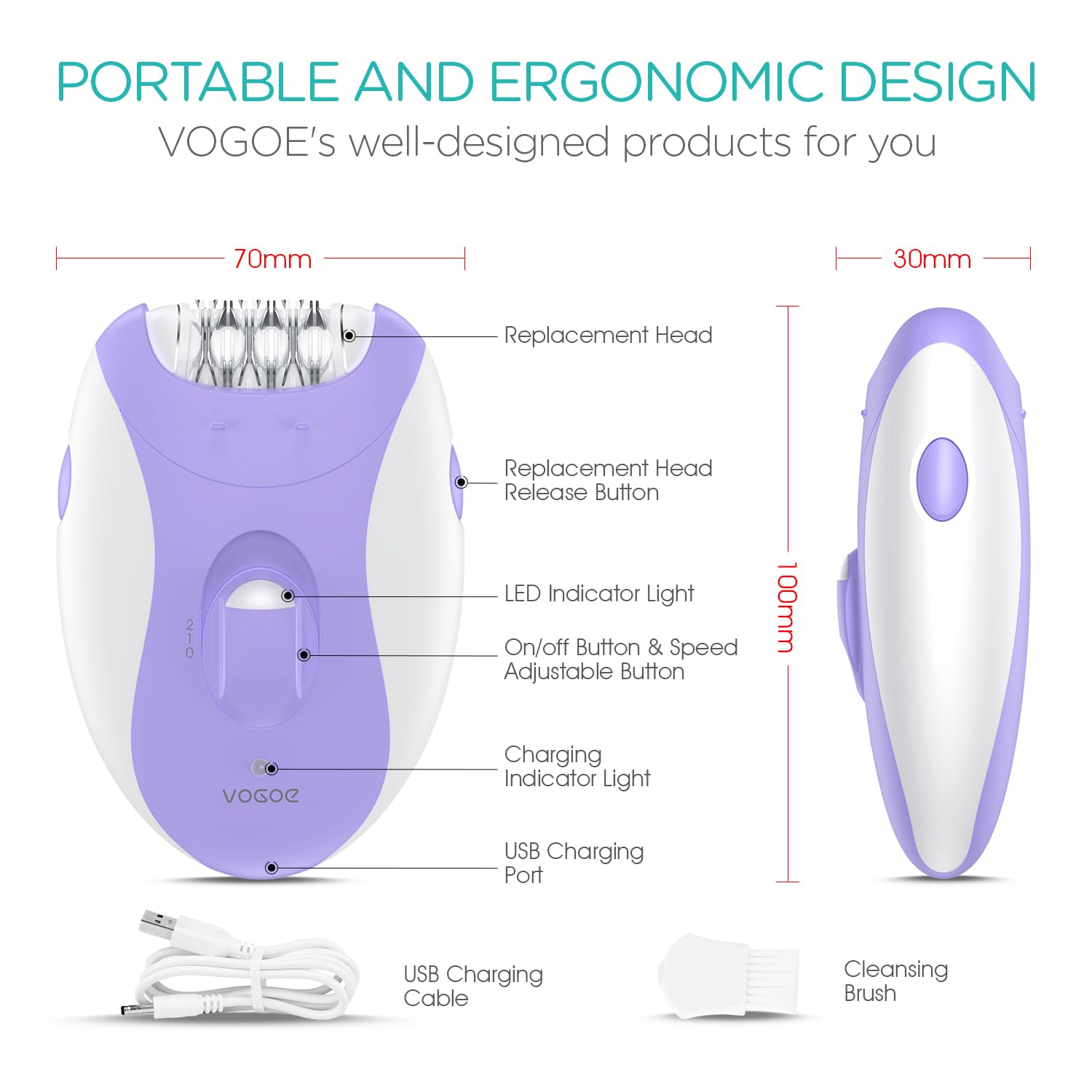VOGOE epilator staged in bathroom lifestyle for at‑home grooming confidence