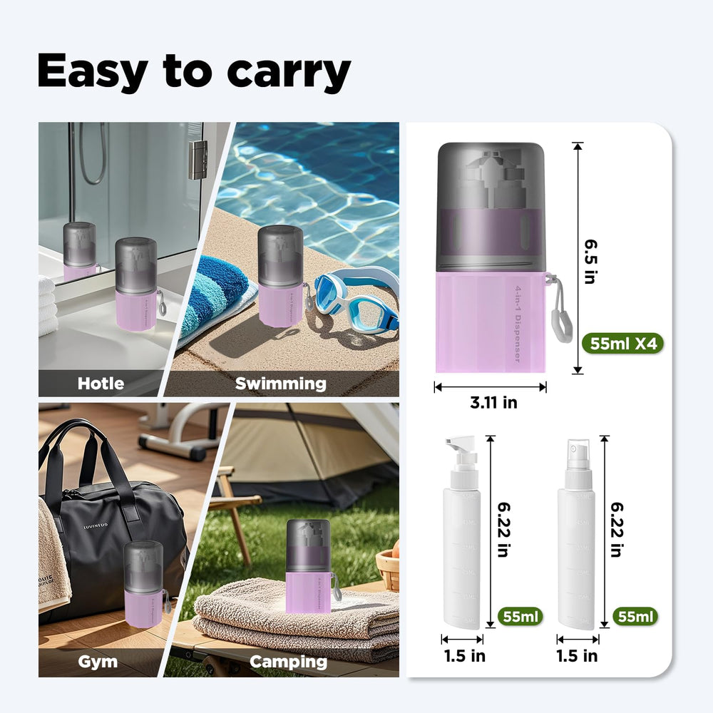 VOGOGE travel dispenser in bathroom scene showing tidy, space-saving benefit