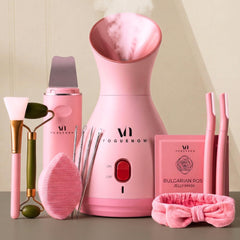 VogueNow steamer front packaging showing kit benefits and contents