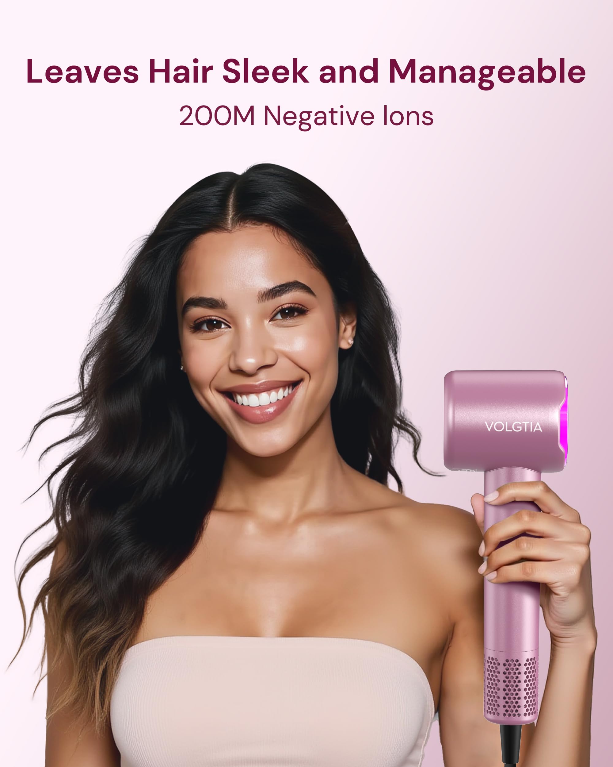Volgtia diffuser attached demonstrating curl-friendly airflow and reduced frizz