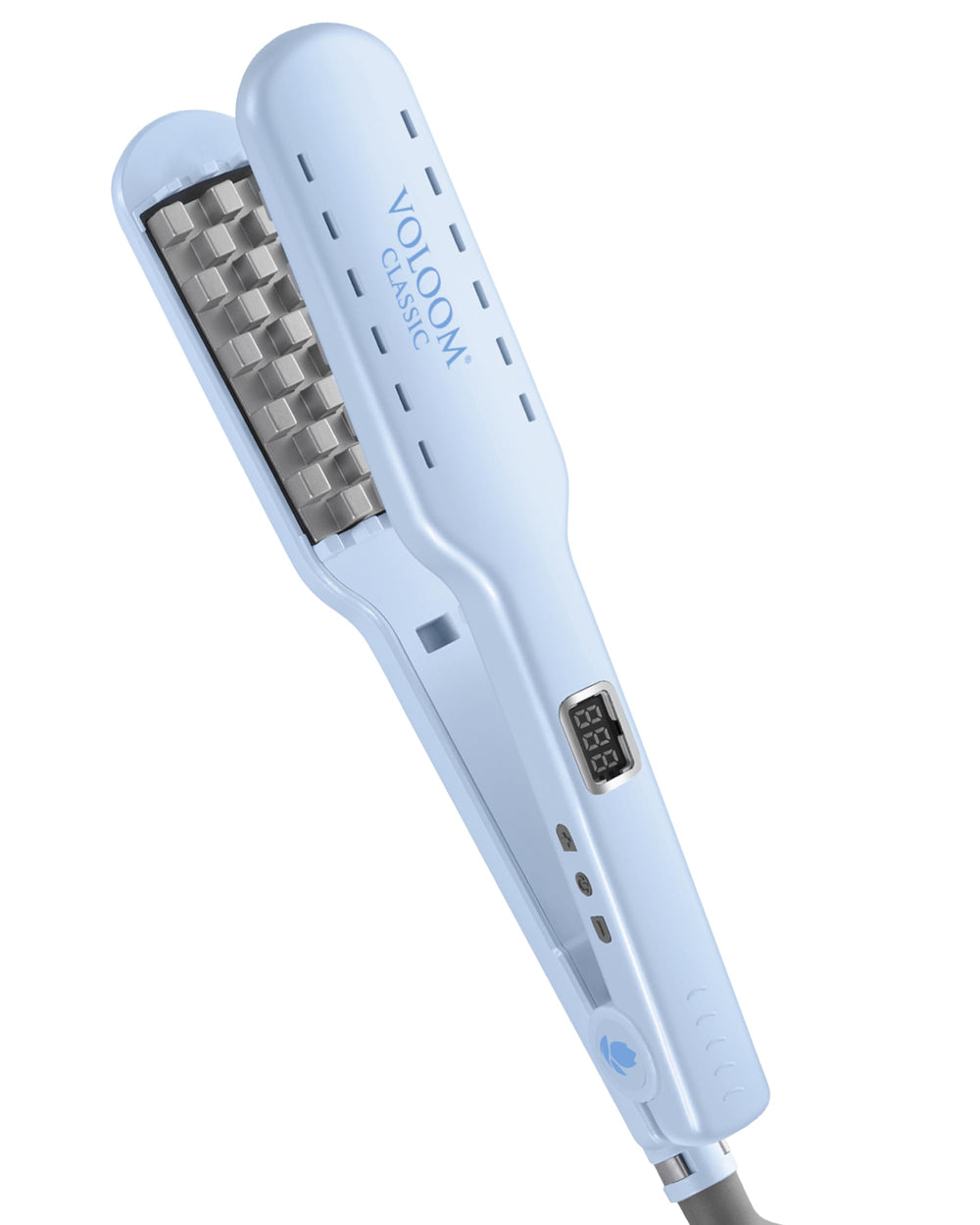 VOLOOM front view showing professional volumizing iron and ergonomic grip for easy styling