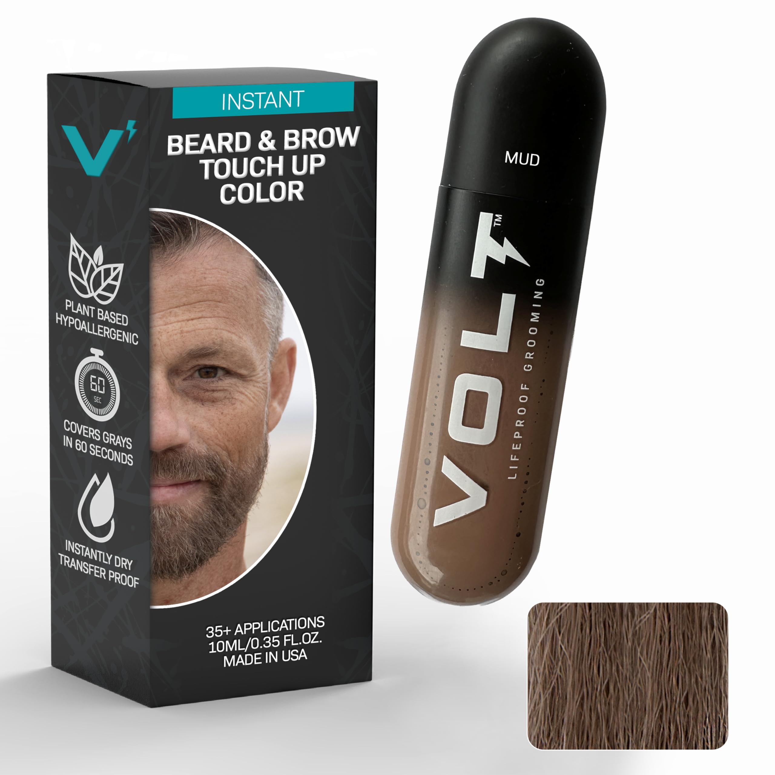 VOLT front packaging showing mud brown shade and compact size for convenience