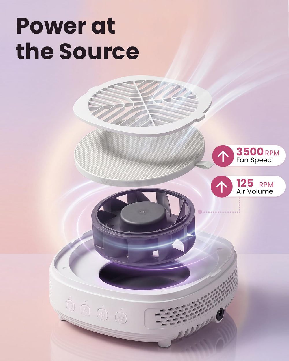 voltrish top view of three-button controls demonstrating adjustable suction benefit
