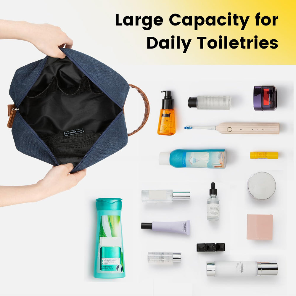 Vorspack arranged with shaving kit and bottles demonstrating efficient packing benefit