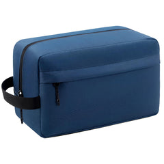 Vorspack front view navy toiletry bag showing compact professional look and easy packing