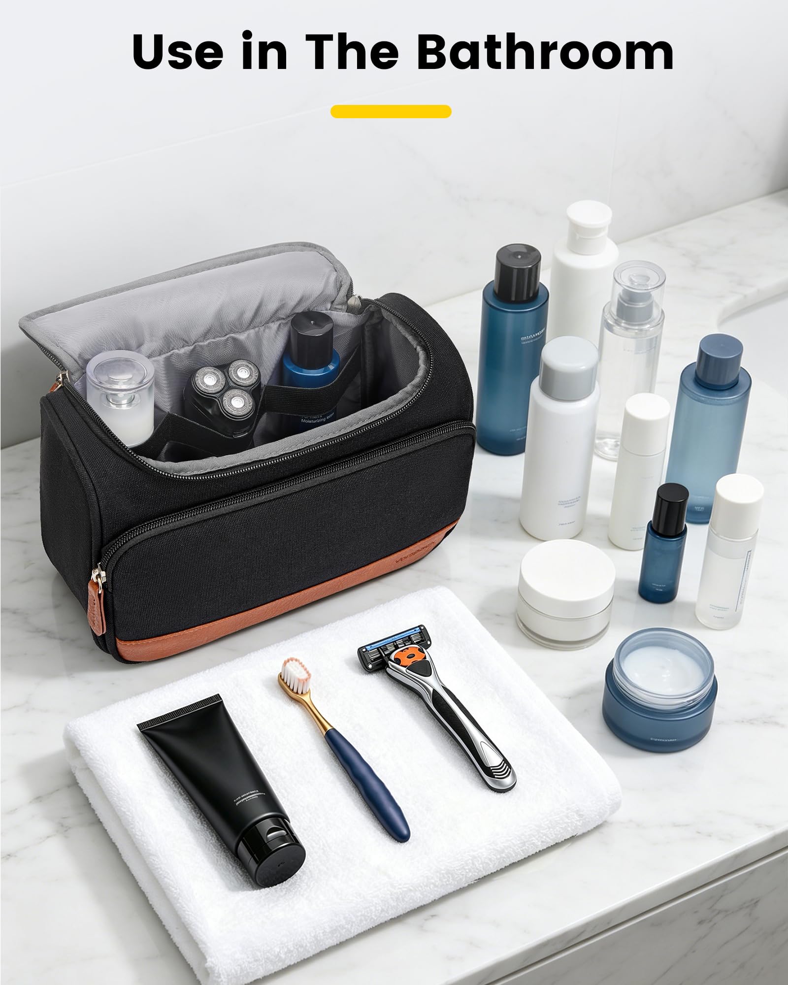 Vorspack placed on bathroom counter showing steady, tidy setup