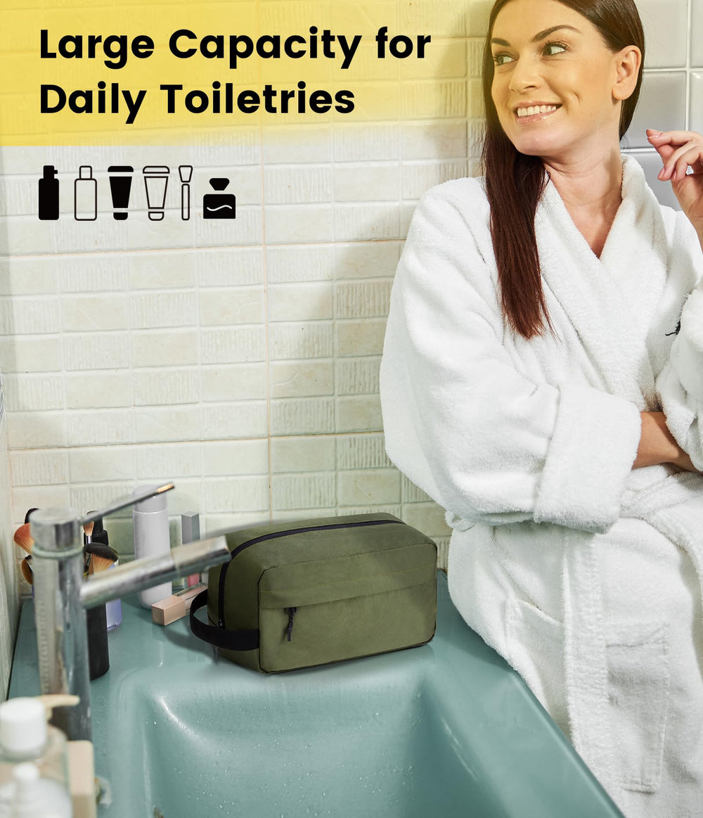 Vorspack beside toiletries demonstrating 12x7.5x5.5 inch capacity