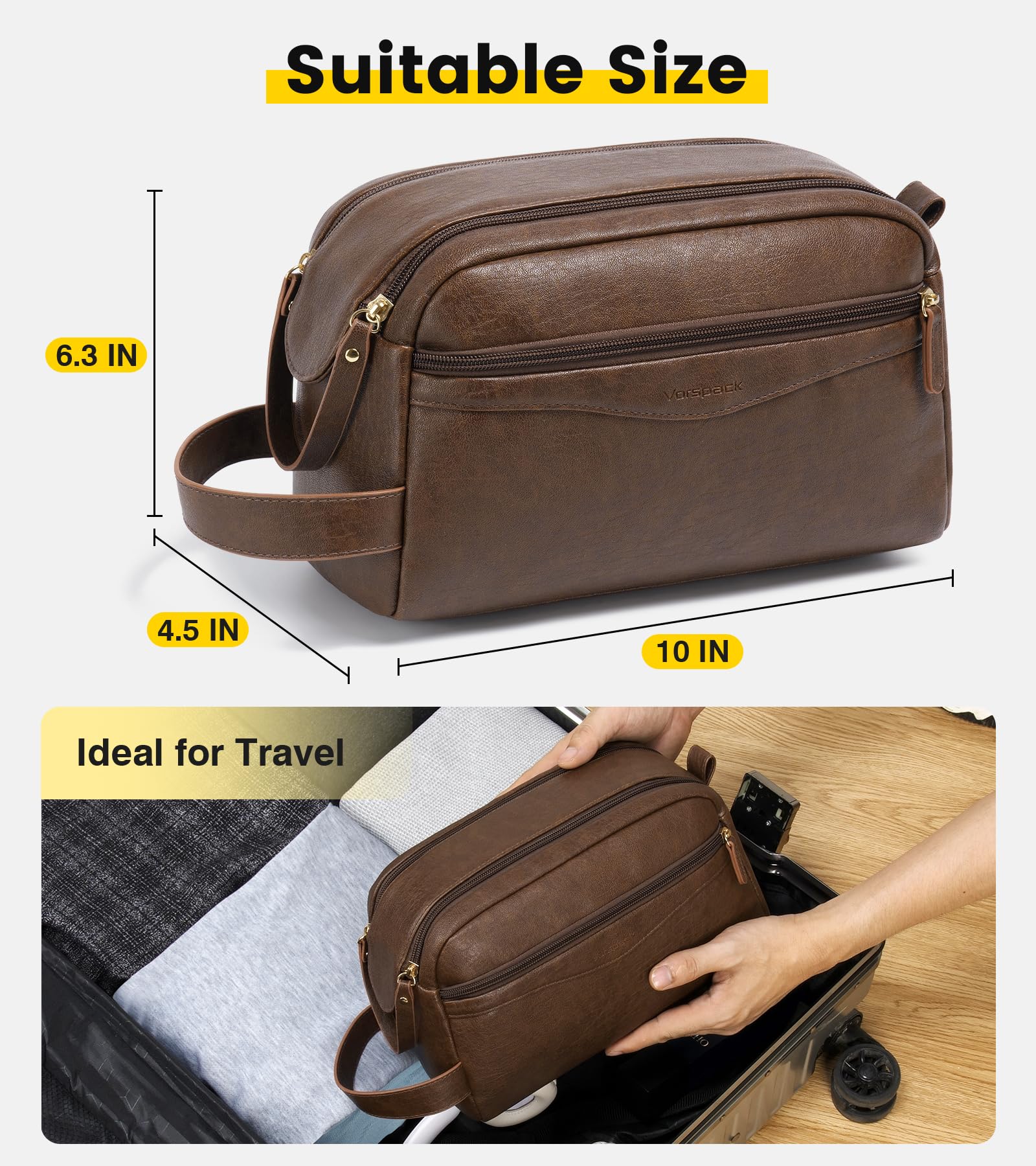 Vorspack toiletry bag wide open top view demonstrating easy access and roomy interior