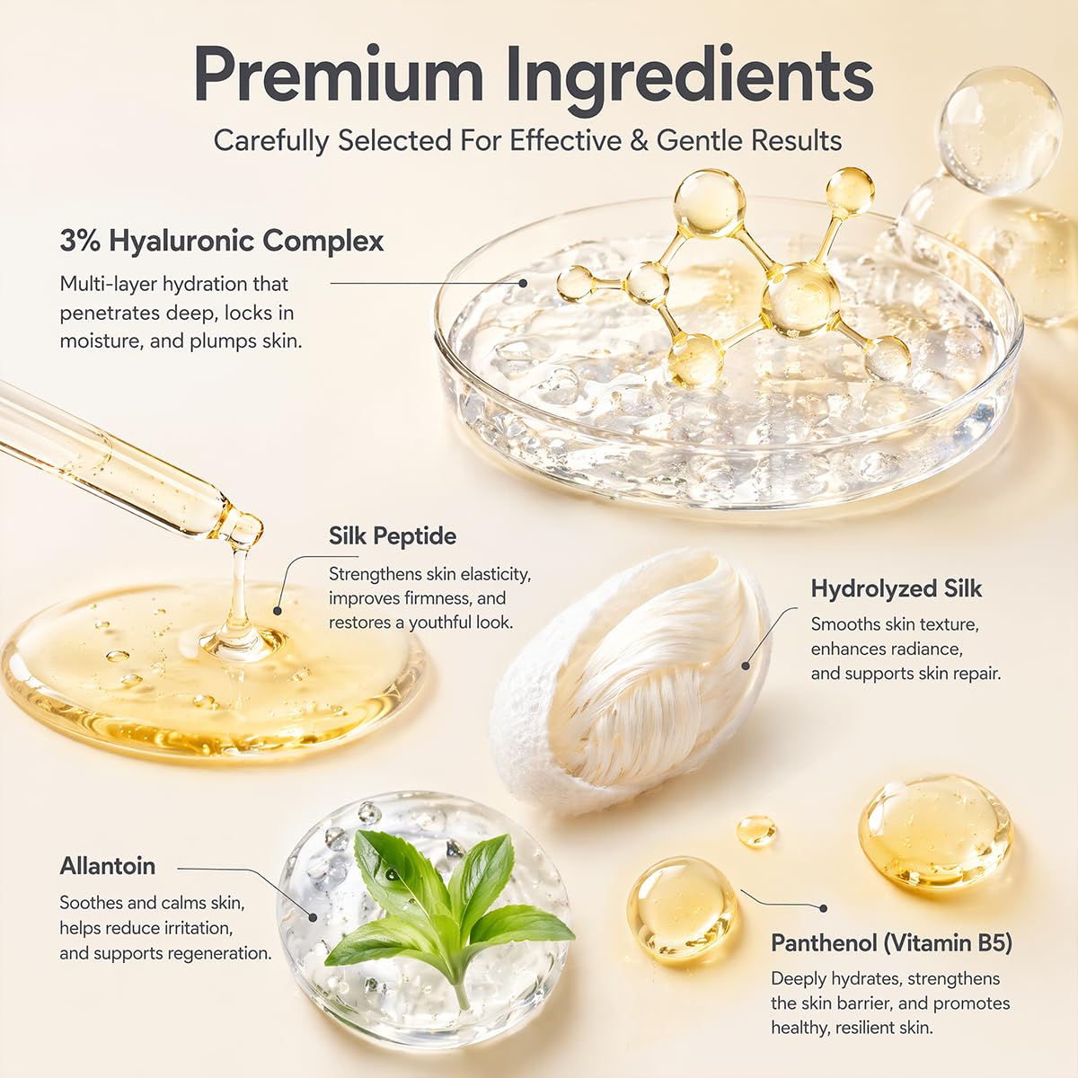 Vorzeth Navaro label highlighting key peptides and hyaluronic acid benefits