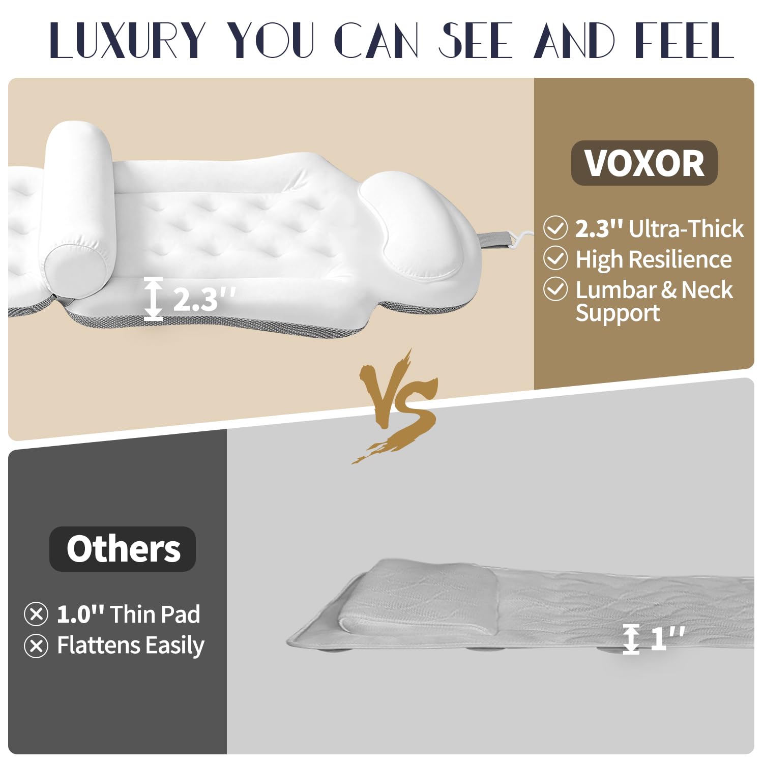 VOXOR bath pillow in-tub lifestyle scene delivering spa-like relaxation at home