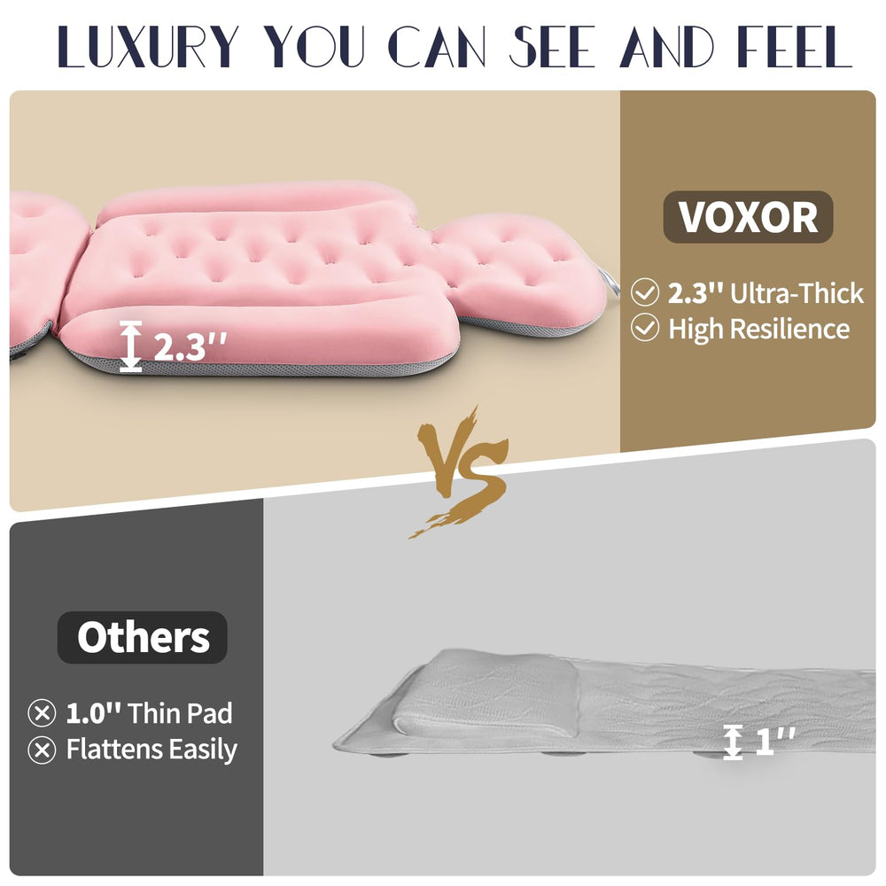 VOXOR pillow size comparison beside tub to show 51 by 16 inch scale