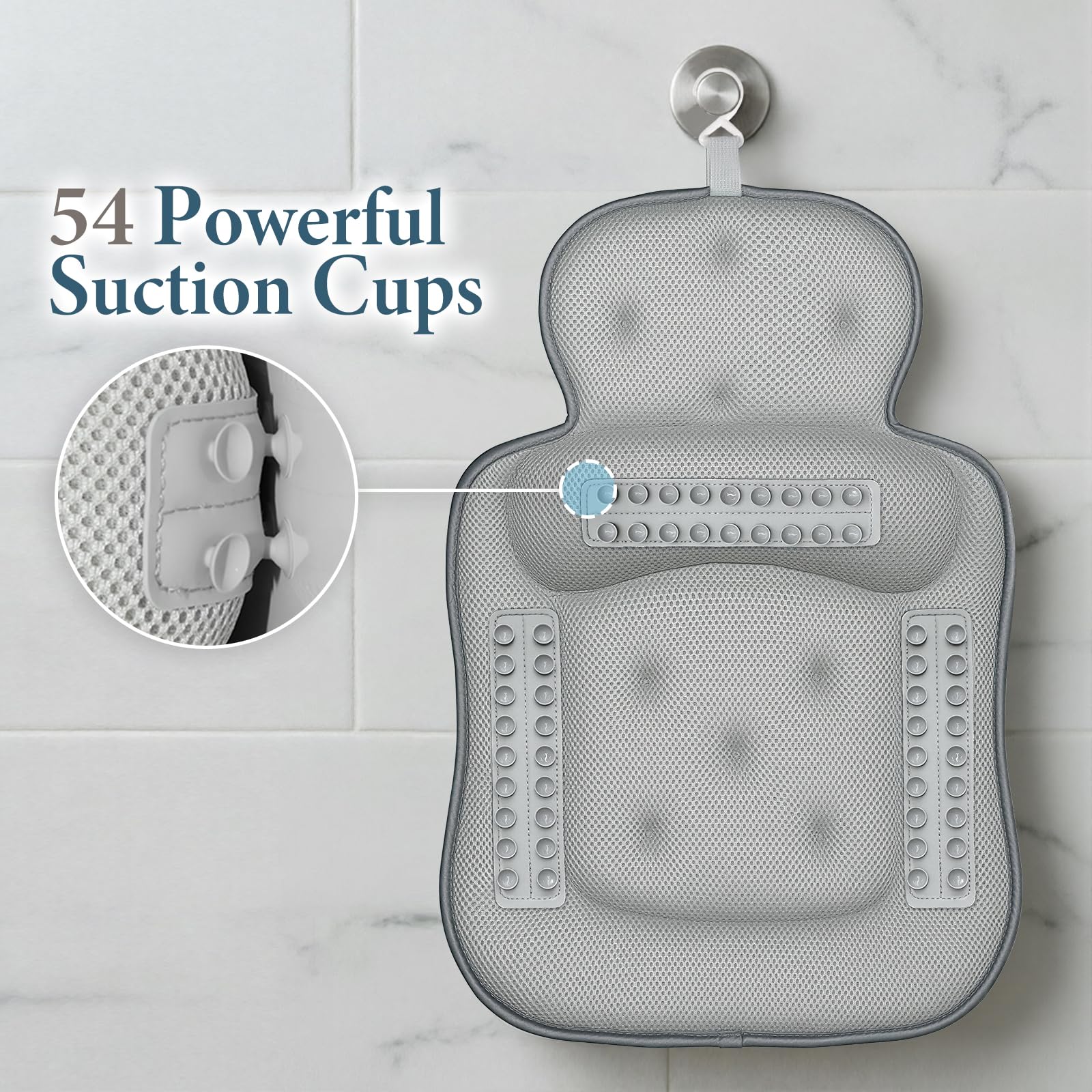 VOXOR pillow beside towel showing standard size and easy bathtub fit