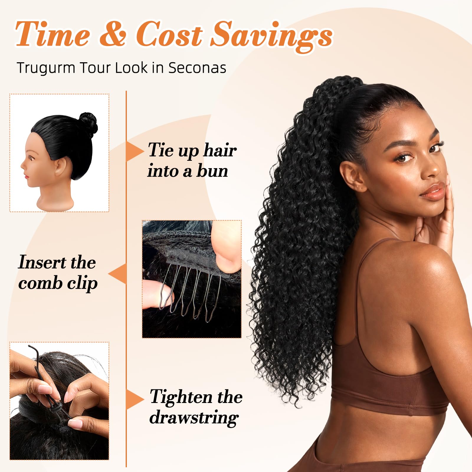 vroosar side profile length scale illustrating 18-inch length for noticeable hair extension