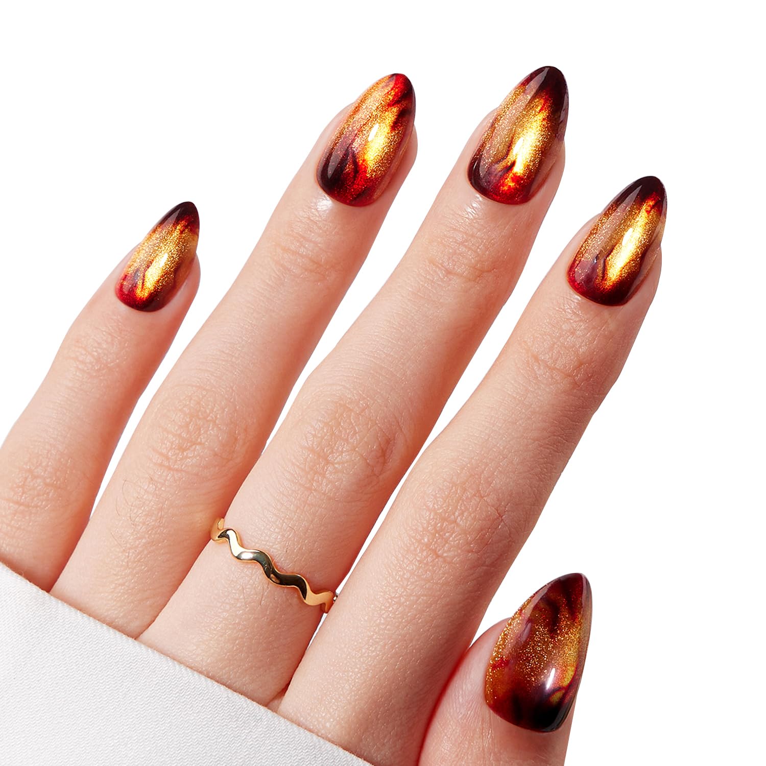 VSALON close-up of golden flame texture highlighting molten shimmer benefit