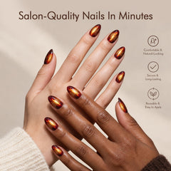 VSALON nails held in hand to show short almond scale and everyday wearability