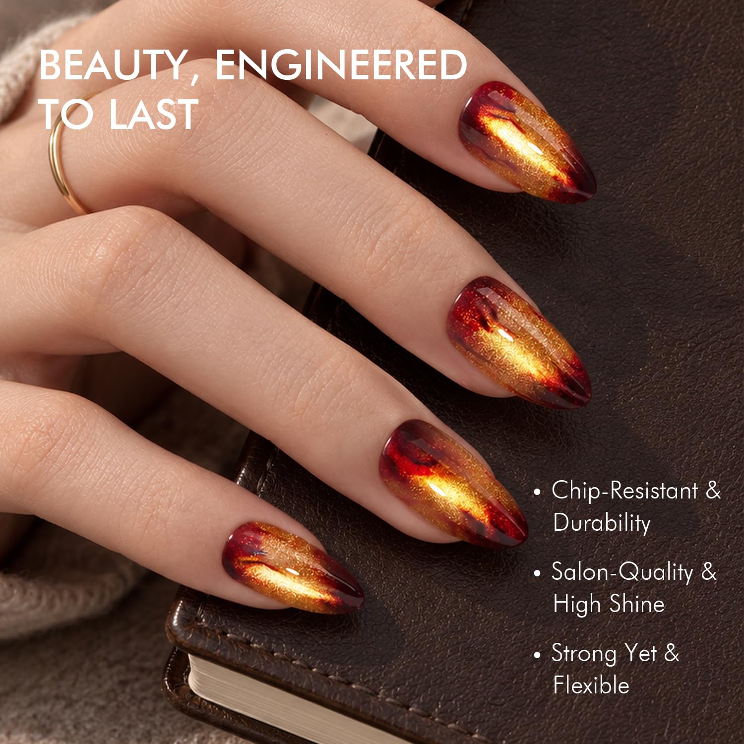 VSALON application step showing press-on placement for fast at-home manicure