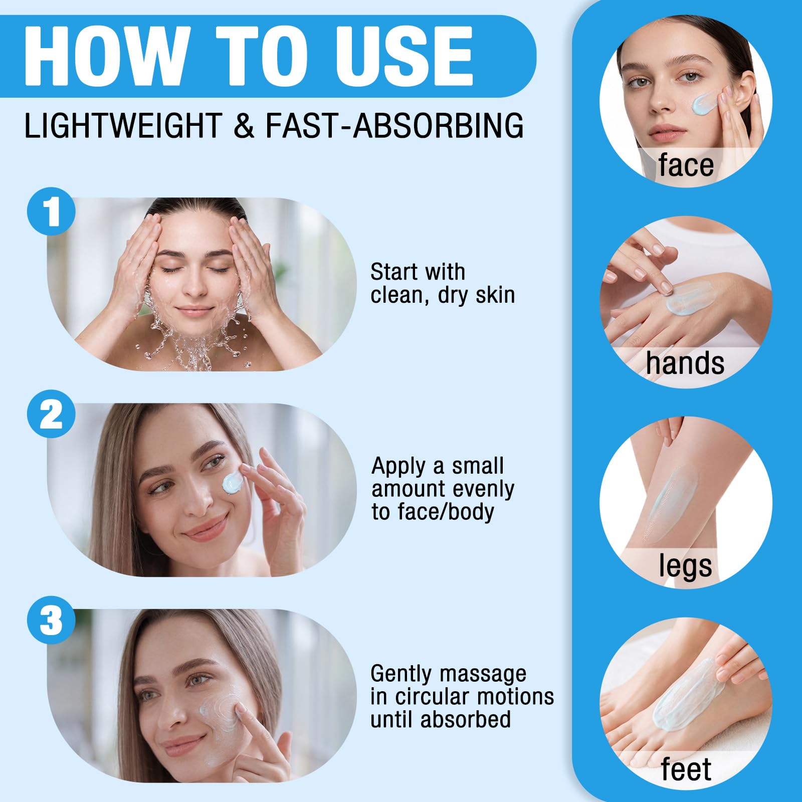 VSKZFSRY massaging cream into hands and feet to show targeted moisturizing