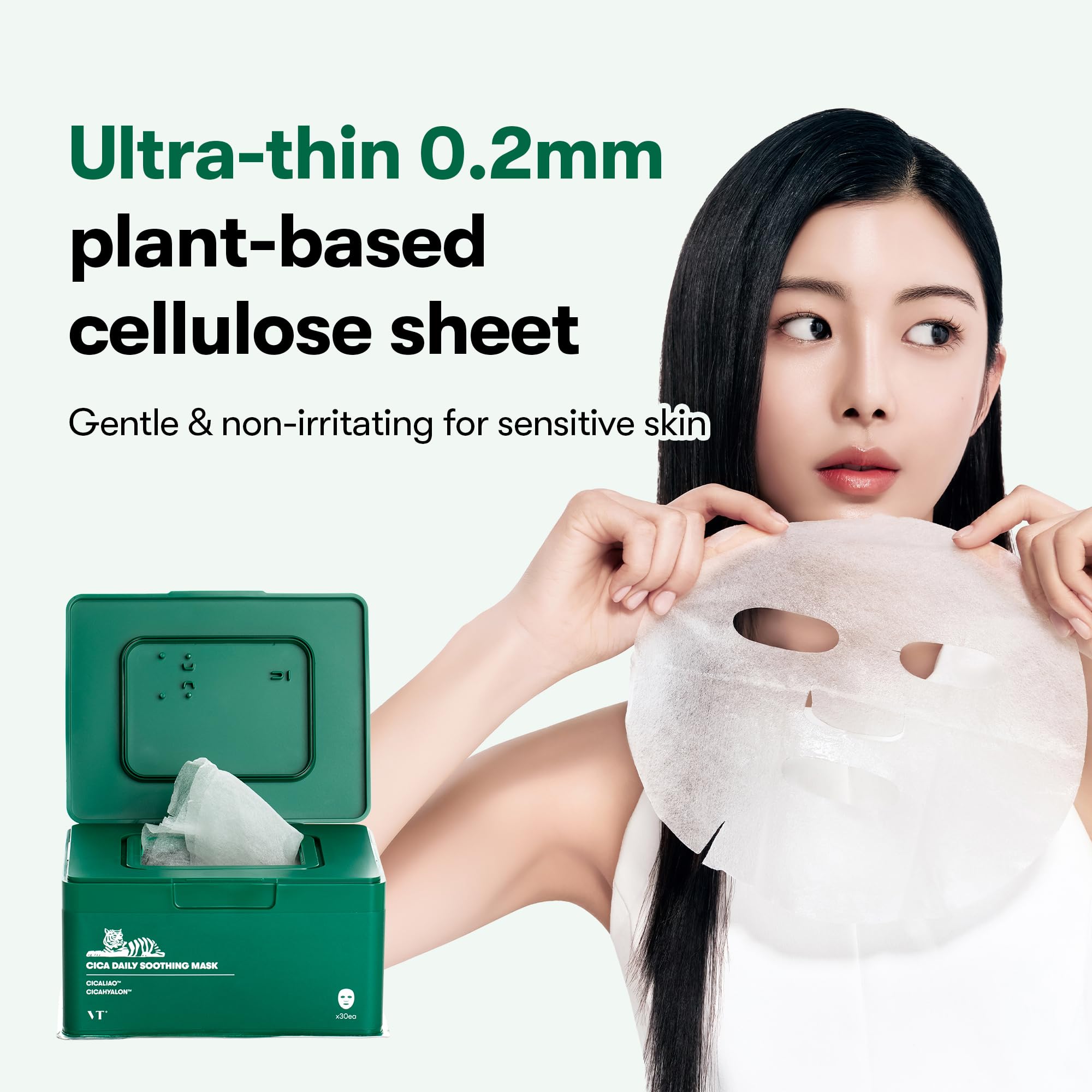 VT COSMETICS mask applied on face illustrating calming, cooling effect