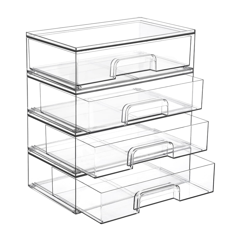 Vtopmart clear 4-pack front view showing stackable organizers and visibility benefit