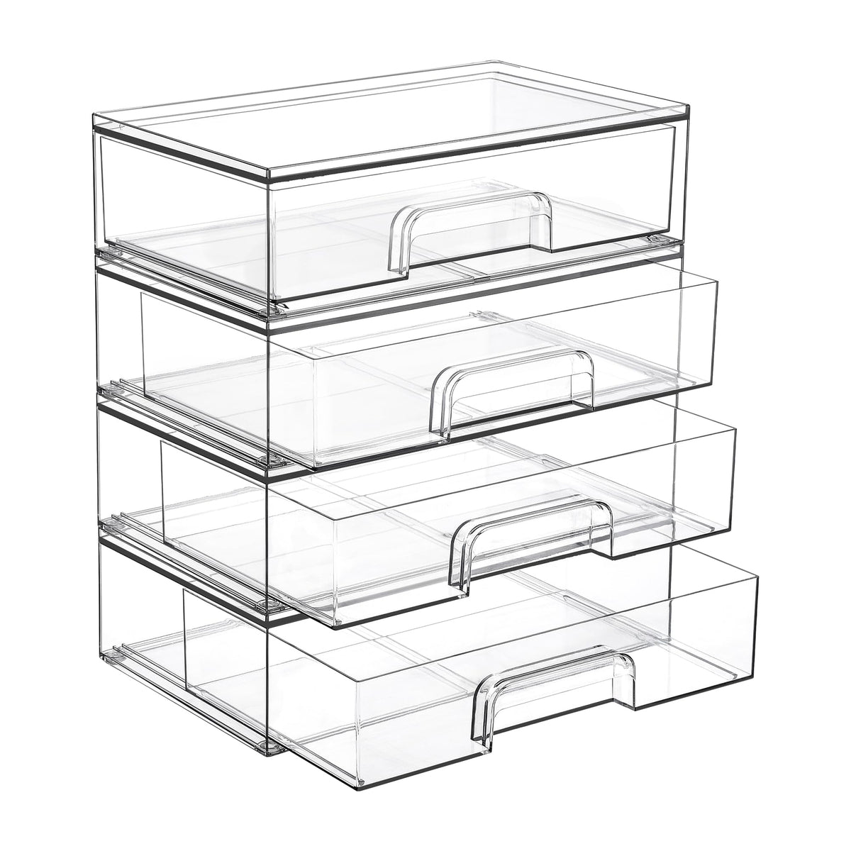 Vtopmart clear 4-pack front view showing stackable organizers and visibility benefit