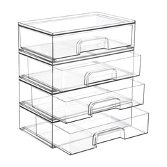 Vtopmart clear 4-pack front view showing stackable organizers and visibility benefit