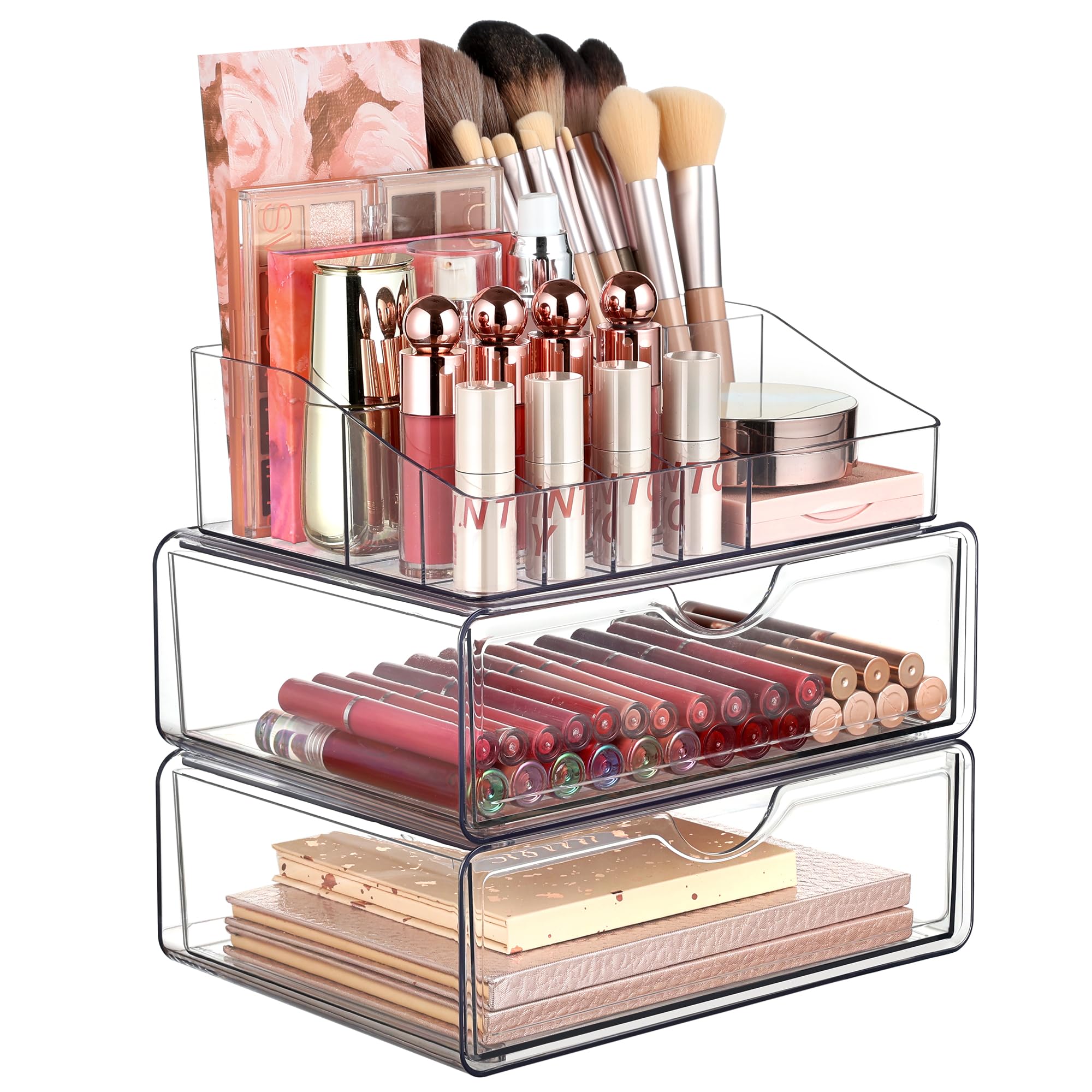 Vtopmart front view showing clear three-tier organizer for easy identification