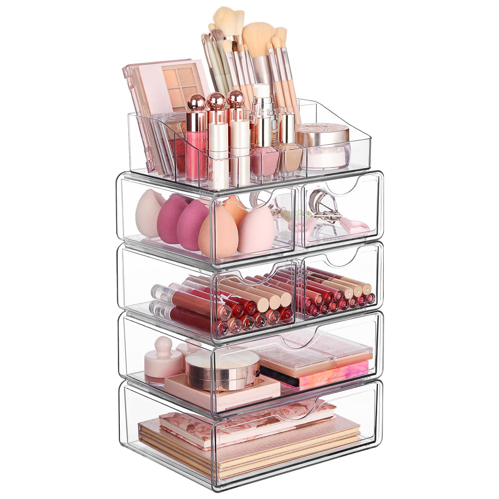Vtopmart front view of clear organizer showing neat stacked storage and quick access