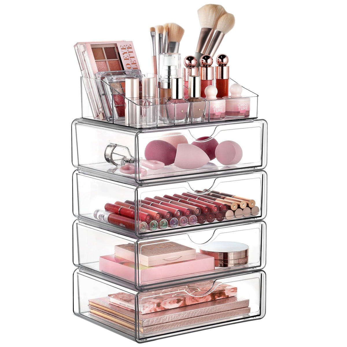 Vtopmart clear organizer front view showing neat cosmetic storage and fast access