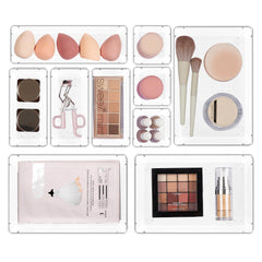 Vtopmart front view of clear organizer set showing all trays and benefits