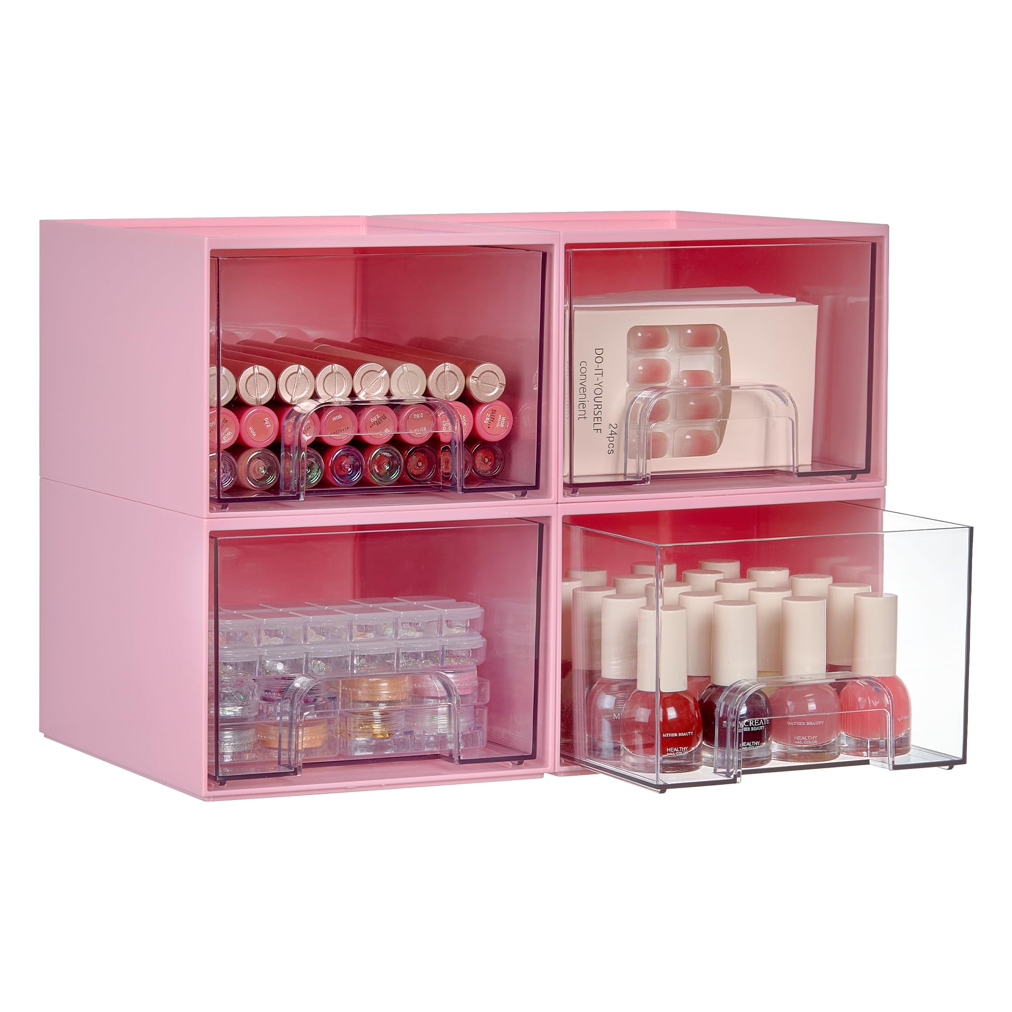 Vtopmart front view of pink four-drawer pack shows organized cosmetics easily