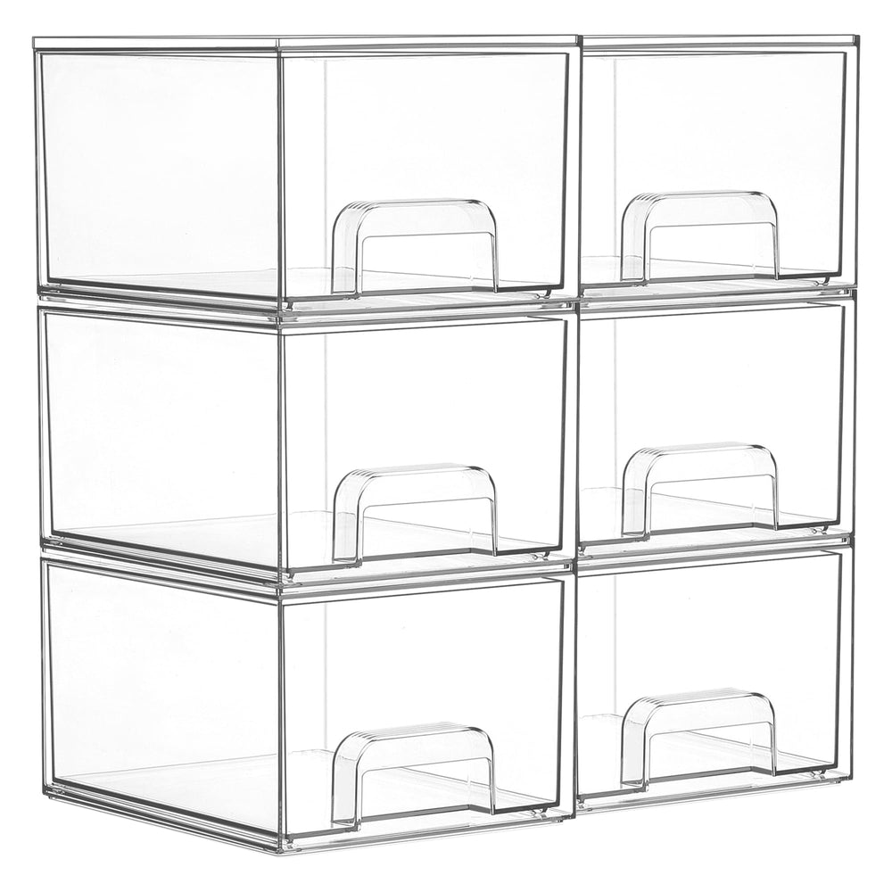 Vtopmart front view of six clear stackable drawers showing neat compact footprint and visibility