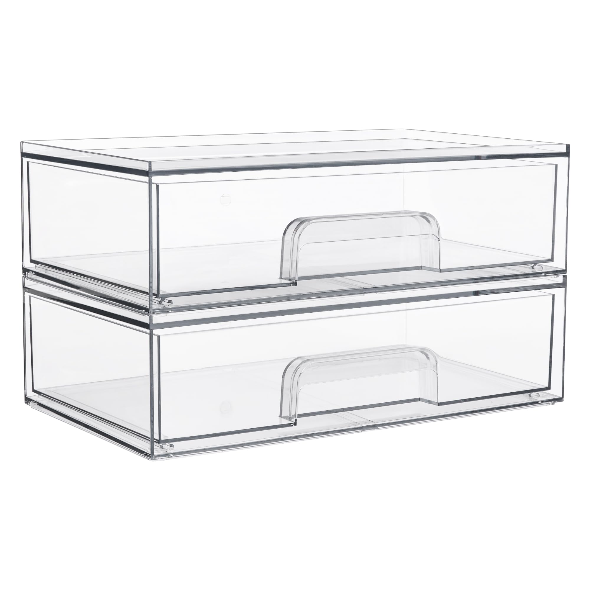 Vtopmart front view showing two clear stackable drawers and neat storage benefit