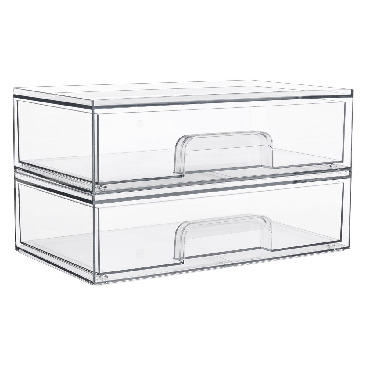 Vtopmart front view showing two clear stackable drawers and neat storage benefit