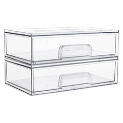 Vtopmart front view showing two clear stackable drawers and neat storage benefit