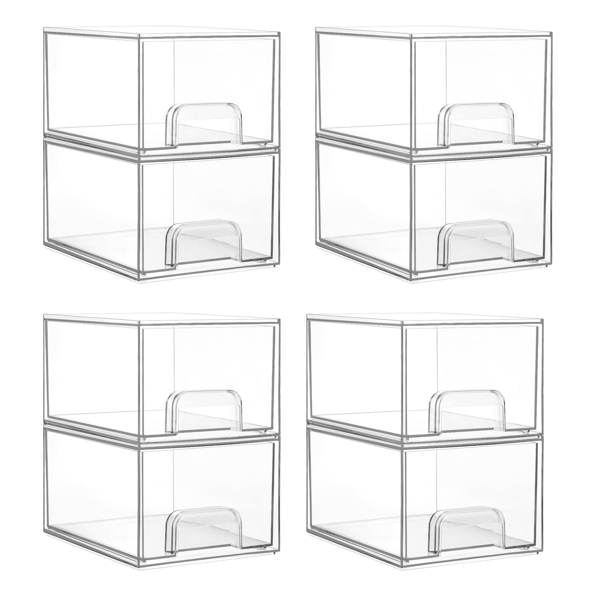 Vtopmart front view of clear stackable drawers showing tidy organization benefit