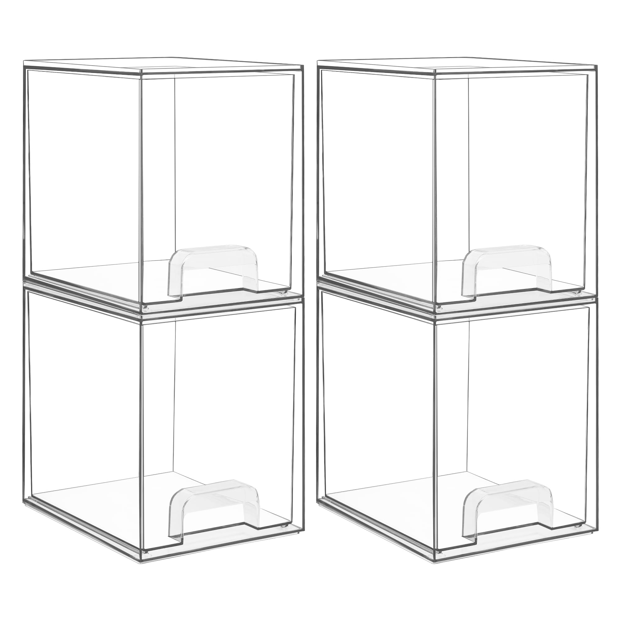 Vtopmart front view of 4-pack clear drawers shows organized storage and space saving