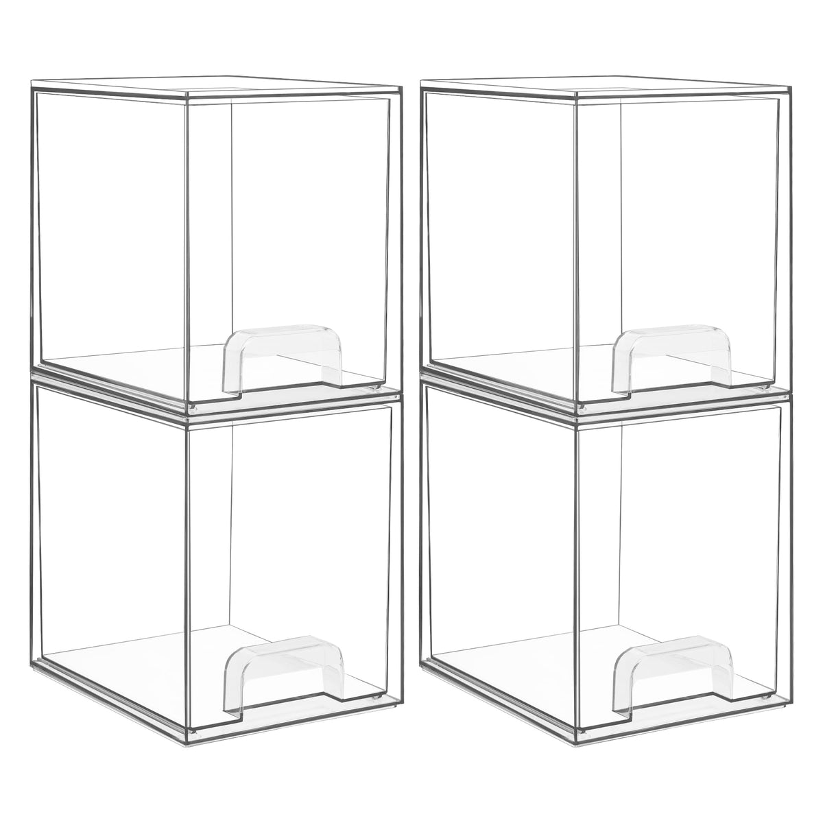 Vtopmart front view of 4-pack clear drawers shows organized storage and space saving