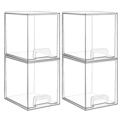 Vtopmart front view of 4-pack clear drawers shows organized storage and space saving